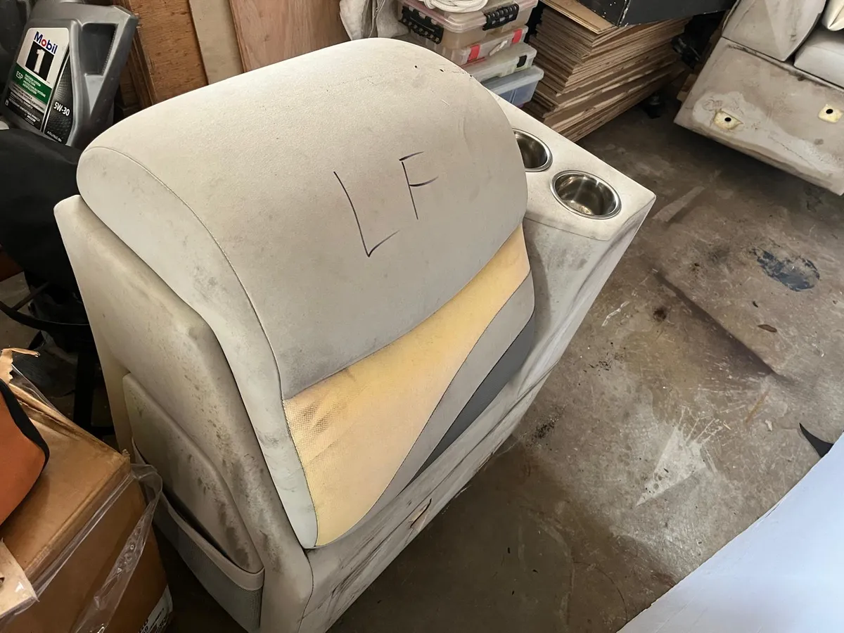 Pontoon boat bench seat reupholstery before 5
