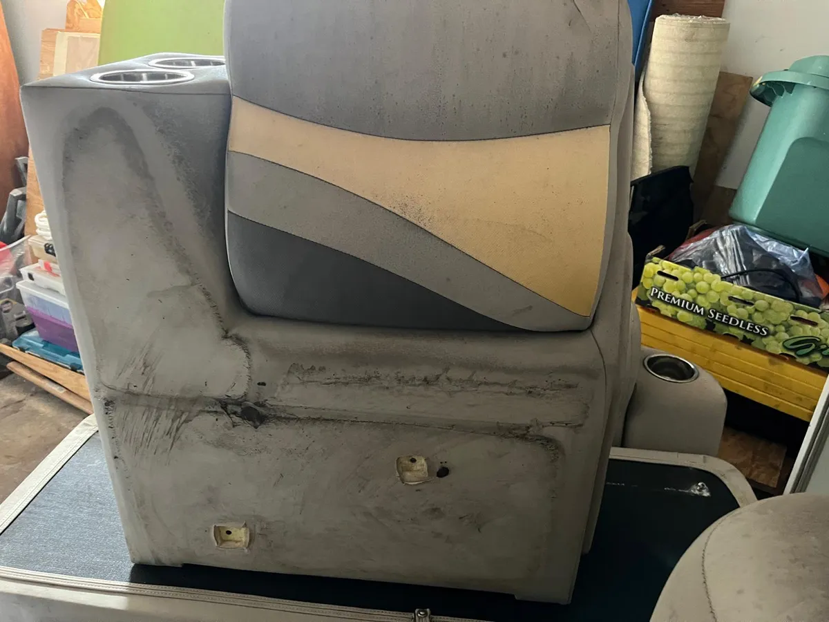 Pontoon boat bench seat reupholstery before 7