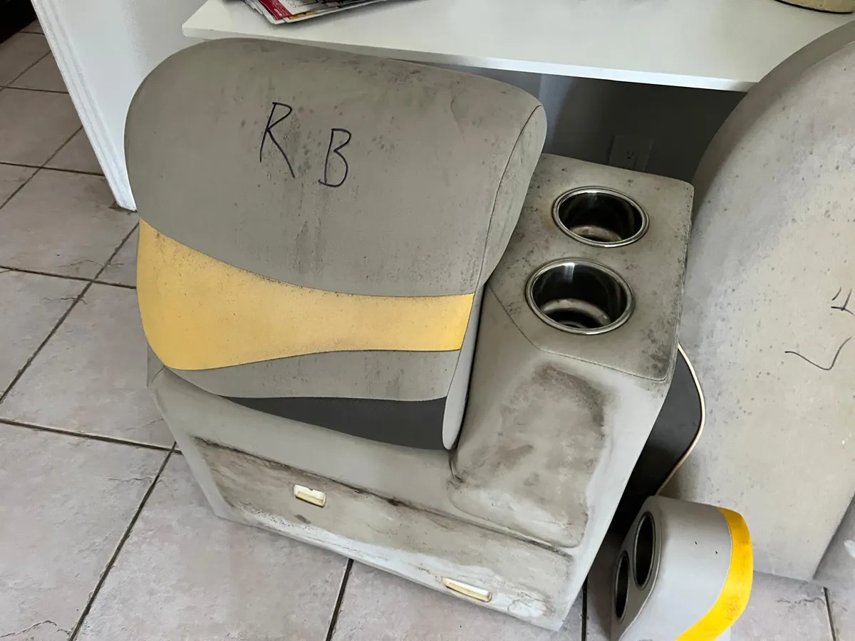 Pontoon boat bench seat reupholstery before 8