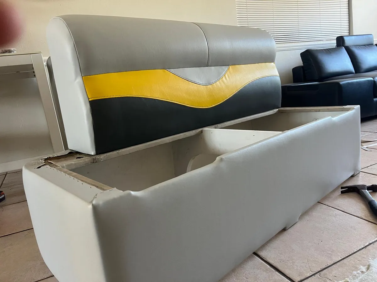 Pontoon boat bench seat reupholstery before 9